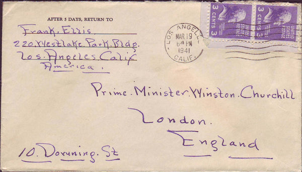 70380 - MAIL TO WINSTON CHURCHILL. 1941 envelope Los Angel...