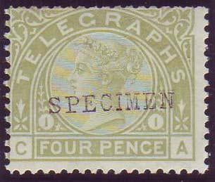72014 - 1877 4d Telegraph pl.1 overprinted "Specimen" type...