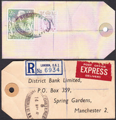 73558 - 1948/9 BANKER'S PARCEL TAG 2/6D YELLOW-GREEN (SG476b). Tag from London with p...