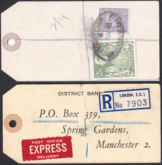 73565 - 1948 BANKER'S PARCEL TAG 2/6D YELLOW-GREEN (SG476b). Tag from London with pri...