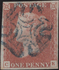 73707 1841 1D PL. 20 (SG8)(CE) WITH BLUE MALTESE CROSS (SPEC BS1sc). A fine used