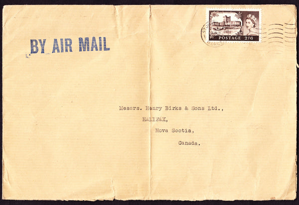 77576 1960 AIR MAIL STOURBRIDGE, WORCS TO NOVA SCOTIA CANADA WITH 2/6D CASTLE.