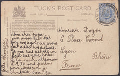 80030 - 1907 MAIL MALVERN TO LYON FRANCE. Post card of Tower Bridg...