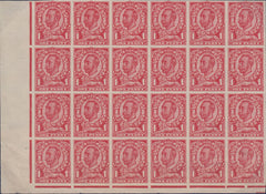 83627 - 1912 1D DOWNEY DIE 2 PAPER TRIAL ON JOHN ALLEN'S 'SPECIAL FINISH, VERY THIN PAPER' BLOCK OF 24.