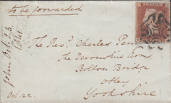 84686 - PL.9(NL) IN RED (SG7) ON COVER. 1841 envelope Camb...