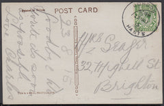 85174 - 1915 HANTS/'BORDON' SKELETON. Post card to Brighton with KGV ½d cance...