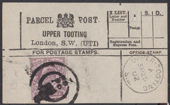 85417 - PARCEL POST LABEL. 1902 label UPPER TOOTING lONDON...