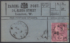85457 - PARCEL POST LABEL. 1896 blue label 24 ALBION STREE...