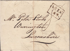 85475 - 1818 STAFFS/'LEEK 154' BOXED HAND STAMP(LL77). 1818 letter Leek to Warrington dated March...