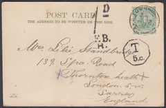 86153 - 1904 UNDERPAID MAIL CAPE TOWN TO SURREY.