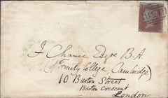 87528 - CAMBS. 1854 envelope Cambridge to London with SG17...