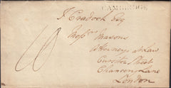 87572 - 1800 CAMBS/'CAMBRIDGE' HAND STAMP (CB34). Letter Christ's College to Chancery Lane London date...