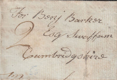 87687 - 1793 CAMBS/'ELY' CURVED HAND STAMP (CB100). Small 1793 letter (71x47mm) - slight faults...