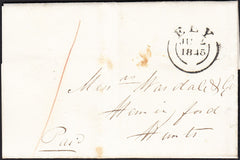 87708 - 1845 CAMBS/'ELY' DATESTAMP (CB110) ERROR OF DATESLUG. Letter Witcham to Hemingford dated Jun...