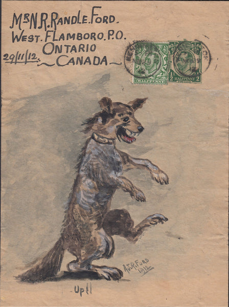 88524 - 1912 HAND-PAINTED NEWSPAPER WRAPPER/KENT/DOGS. Lar...
