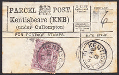 91210 - PARCEL POST LABEL/DEVON. 1912 label Kentisbeare (K...