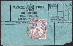 91417 - PARCEL POST LABEL. 1902 blue label (corner fault) ...