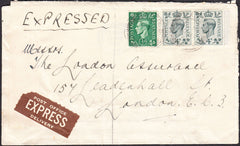 92501 - 1944 EXPRESS MAIL GLASGOW TO LONDON.  A re-used envelope sent Express Mail Glasgow to...