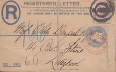 93004 - 1896 QV 2d blue registered envelope Glasgow to Liv...
