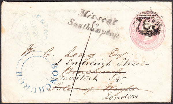 93367 - MISSENT/HAMPSHIRE/ISLE OF WIGHT. 1852 1d pink enve...