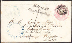 93367 - MISSENT/HAMPSHIRE/ISLE OF WIGHT. 1852 1d pink enve...