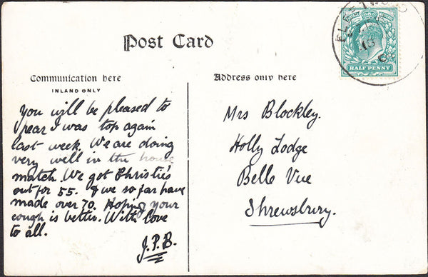 93756 - 1904 LANCS/'FLEETWOOD' SKELETON. Post card of Blackpool to Shrewsbury w...