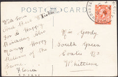 94584 - 1921 NORTHANTS/CAMBS/'WHITTLESEY PETERBOROUGH' SKELETON DATE STAMP.  Post card used locally in Whittles...