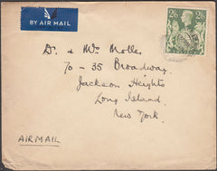 97409 - 1944 MAIL BEACONSFIELD TO USA 2/6D YELLOW-GREEN (SG476b). Envelope Beaconsfield to Long I...