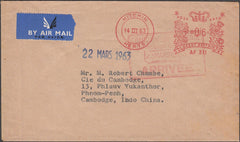98610 - 1963 MAIL HITCHIN TO CAMBODIA/METER MARK.