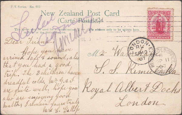 98904 - 1907 UNDELIVERED MAIL NEW ZEALAND TO LONDON.