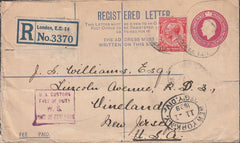99947 - 1929 REGISTERED MAIL LONDON TO USA/STAMP DEALERS.