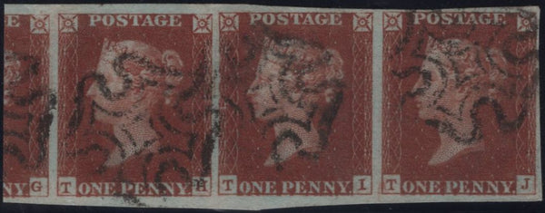 103332 1841 1D PL.14 (SG8) USED STRIP OF THREE TH TI TJ FINE USED.