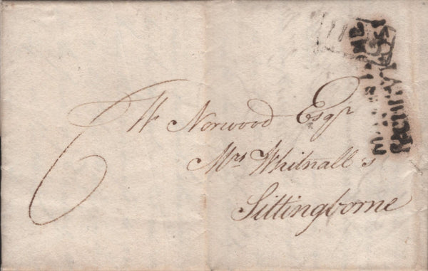 125915 1827 MAIL CHARING TO SITTINGBORNE WITH 'MAIDSTONE/PENNY POST' HAND STAMP (KT728).