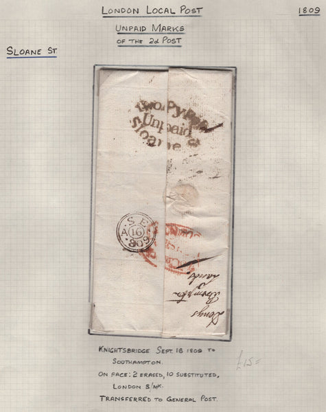 128091 COLLECTION OF LONDON 1809-1847 ONE PENNY POST/TWOPENNY POST HAND STAMPS (42 ITEMS).