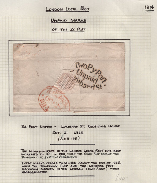128091 COLLECTION OF LONDON 1809-1847 ONE PENNY POST/TWOPENNY POST HAND STAMPS (42 ITEMS).