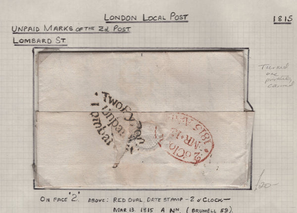 128091 COLLECTION OF LONDON 1809-1847 ONE PENNY POST/TWOPENNY POST HAND STAMPS (42 ITEMS).