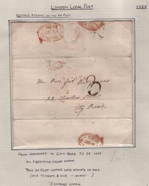 128091 COLLECTION OF LONDON 1809-1847 ONE PENNY POST/TWOPENNY POST HAND STAMPS (42 ITEMS).