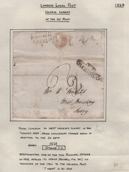 128091 COLLECTION OF LONDON 1809-1847 ONE PENNY POST/TWOPENNY POST HAND STAMPS (42 ITEMS).