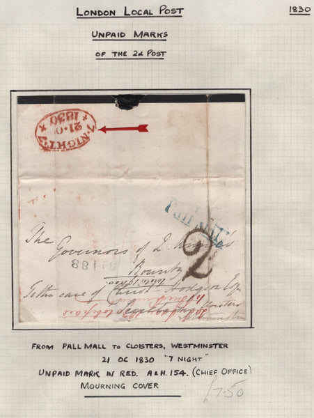128091 COLLECTION OF LONDON 1809-1847 ONE PENNY POST/TWOPENNY POST HAND STAMPS (42 ITEMS).