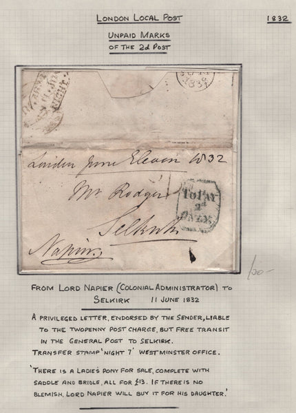 128091 COLLECTION OF LONDON 1809-1847 ONE PENNY POST/TWOPENNY POST HAND STAMPS (42 ITEMS).