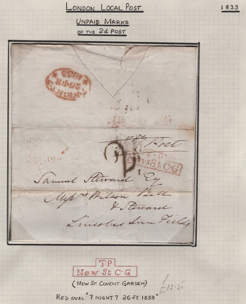 128091 COLLECTION OF LONDON 1809-1847 ONE PENNY POST/TWOPENNY POST HAND STAMPS (42 ITEMS).