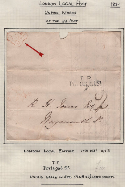 128091 COLLECTION OF LONDON 1809-1847 ONE PENNY POST/TWOPENNY POST HAND STAMPS (42 ITEMS).
