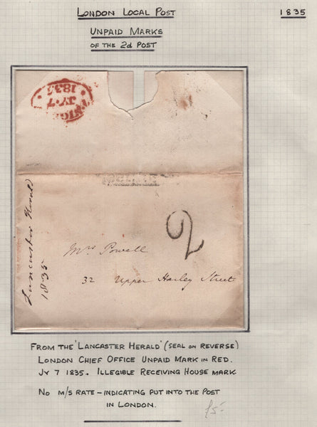 128091 COLLECTION OF LONDON 1809-1847 ONE PENNY POST/TWOPENNY POST HAND STAMPS (42 ITEMS).