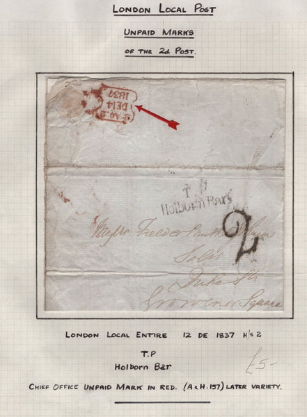 128091 COLLECTION OF LONDON 1809-1847 ONE PENNY POST/TWOPENNY POST HAND STAMPS (42 ITEMS).