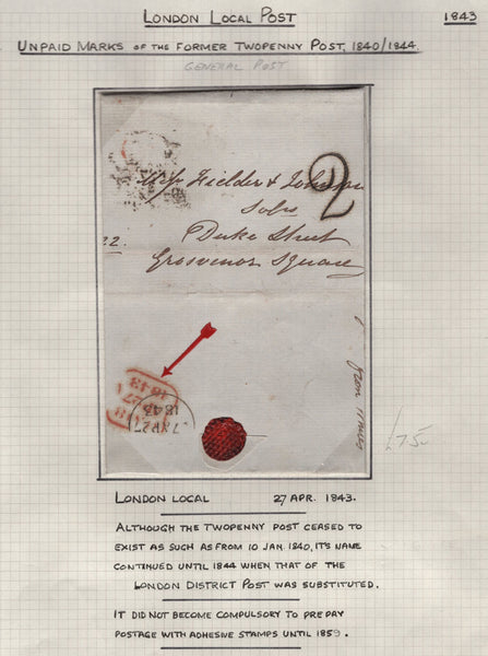 128091 COLLECTION OF LONDON 1809-1847 ONE PENNY POST/TWOPENNY POST HAND STAMPS (42 ITEMS).