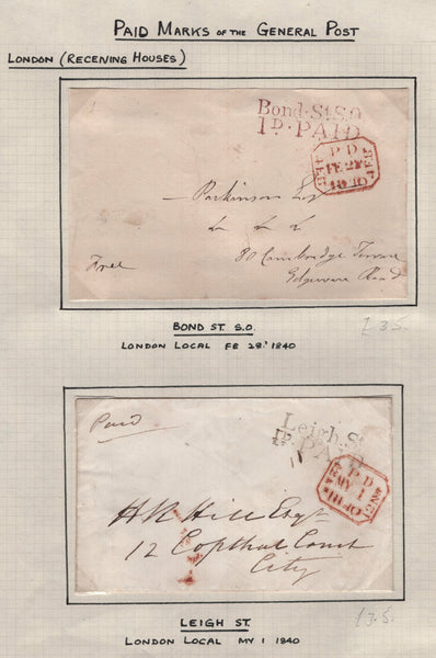 128091 COLLECTION OF LONDON 1809-1847 ONE PENNY POST/TWOPENNY POST HAND STAMPS (42 ITEMS).