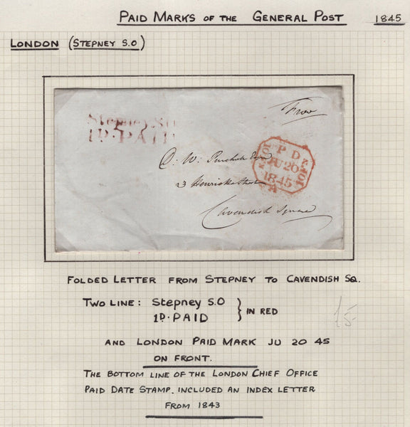 128091 COLLECTION OF LONDON 1809-1847 ONE PENNY POST/TWOPENNY POST HAND STAMPS (42 ITEMS).
