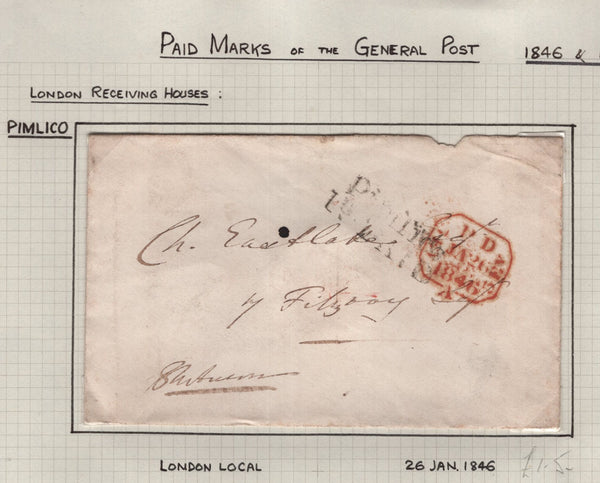 128091 COLLECTION OF LONDON 1809-1847 ONE PENNY POST/TWOPENNY POST HAND STAMPS (42 ITEMS).