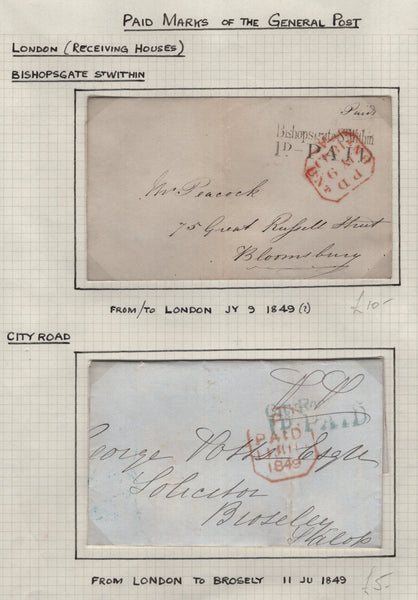 128091 COLLECTION OF LONDON 1809-1847 ONE PENNY POST/TWOPENNY POST HAND STAMPS (42 ITEMS).