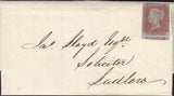 129838 1849 MAIL CLEOBURY MORTIMER, SHROPSHIRE TO LUDLOW WITH 'CLEOBURY/PENNY POST' HAND STAMP (SH114).
